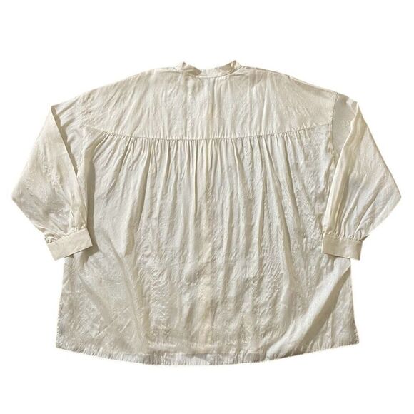 Eileen Fisher 100% Silk Cream Mandarin Collar Button Up Top NWT Size Extra Large - Picture 2 of 5